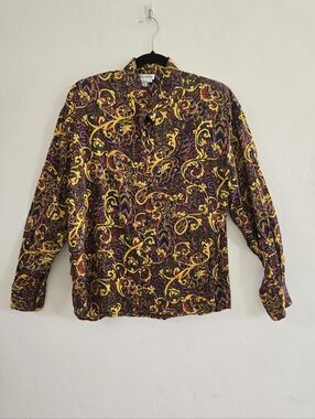 Vintage-Inspired Paisley Long Sleeve Shirt - Yellow & Purple By Augustus In Silk